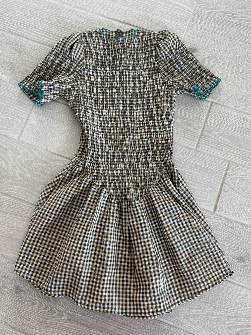 APRES STUDIO Ruched Mini Dress in Biscuit Plaid Size 4 VGUC - Picture 5 of 8